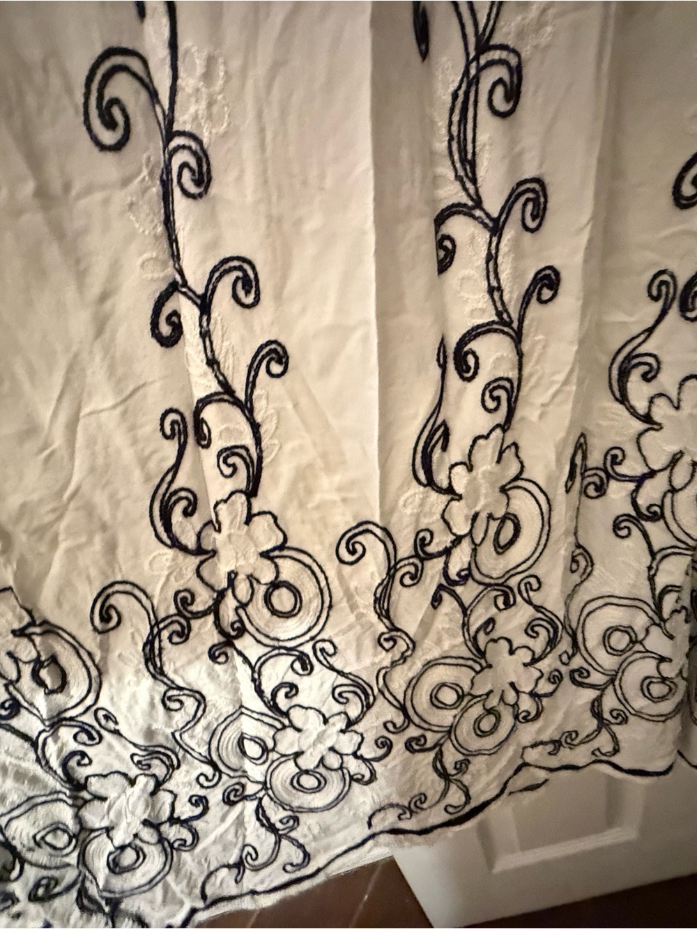 White Spaghetti-Strap White/Navy Embroidered Maxi Dress - Picture 5 of 7